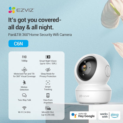 EZVIZ Security Camera,1080P HD Indoor WiFi Camera, Pan/Tilt 360Â° Home Surveillance IP Camera, Baby/Pet Monitor, Smart Tracking, Motion Detection, Night Vision, 2-Way Audio, Works with Alexa (C6N 2PK)