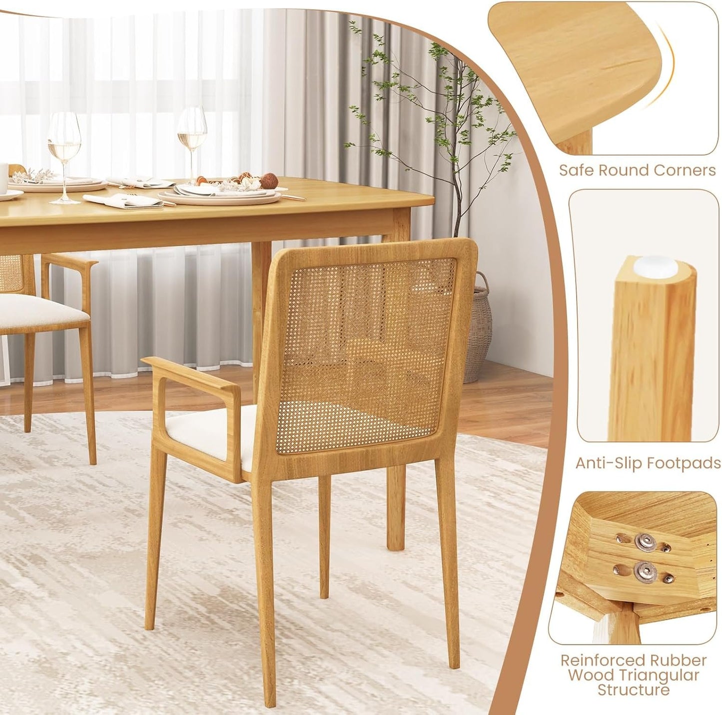 COSTWAY Dining Table, 48” Wooden Rectangular Kitchen Table with Solid Rubber Wood Legs, Spacious Tabletop, Modern Farmhouse Dinner Table for Kitchen, Dining Room, Restaurant