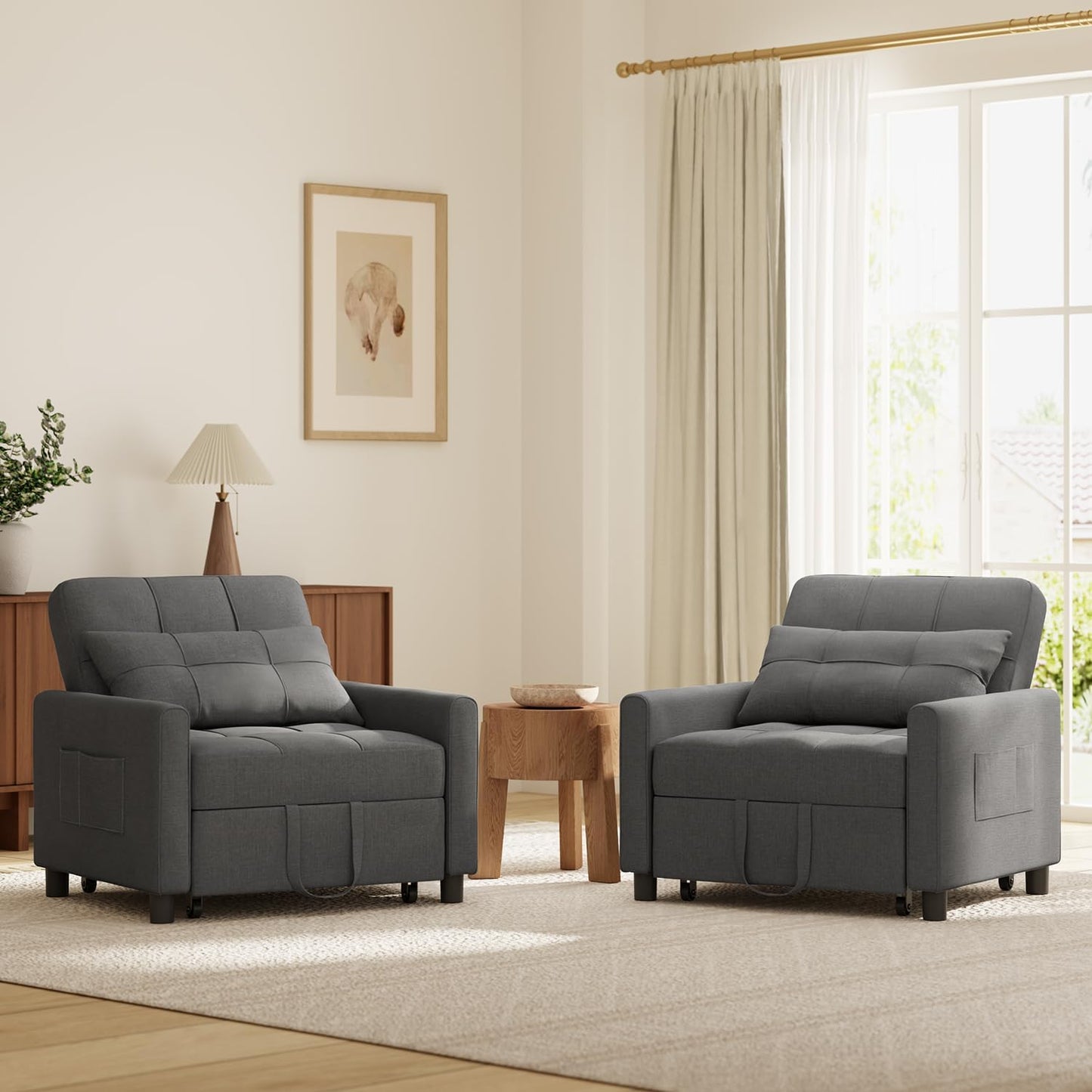 Xbro 3 in 1 Single Armchair Bed, Adjustable Backrest, Space-Saving Relax Sofa with Integrated Bag for Apartment/Bedroom