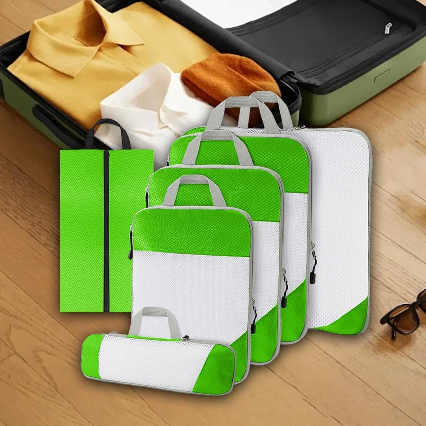 Gralara Ultimate Travel Packing Cubes Set for Seamless Organization, Green