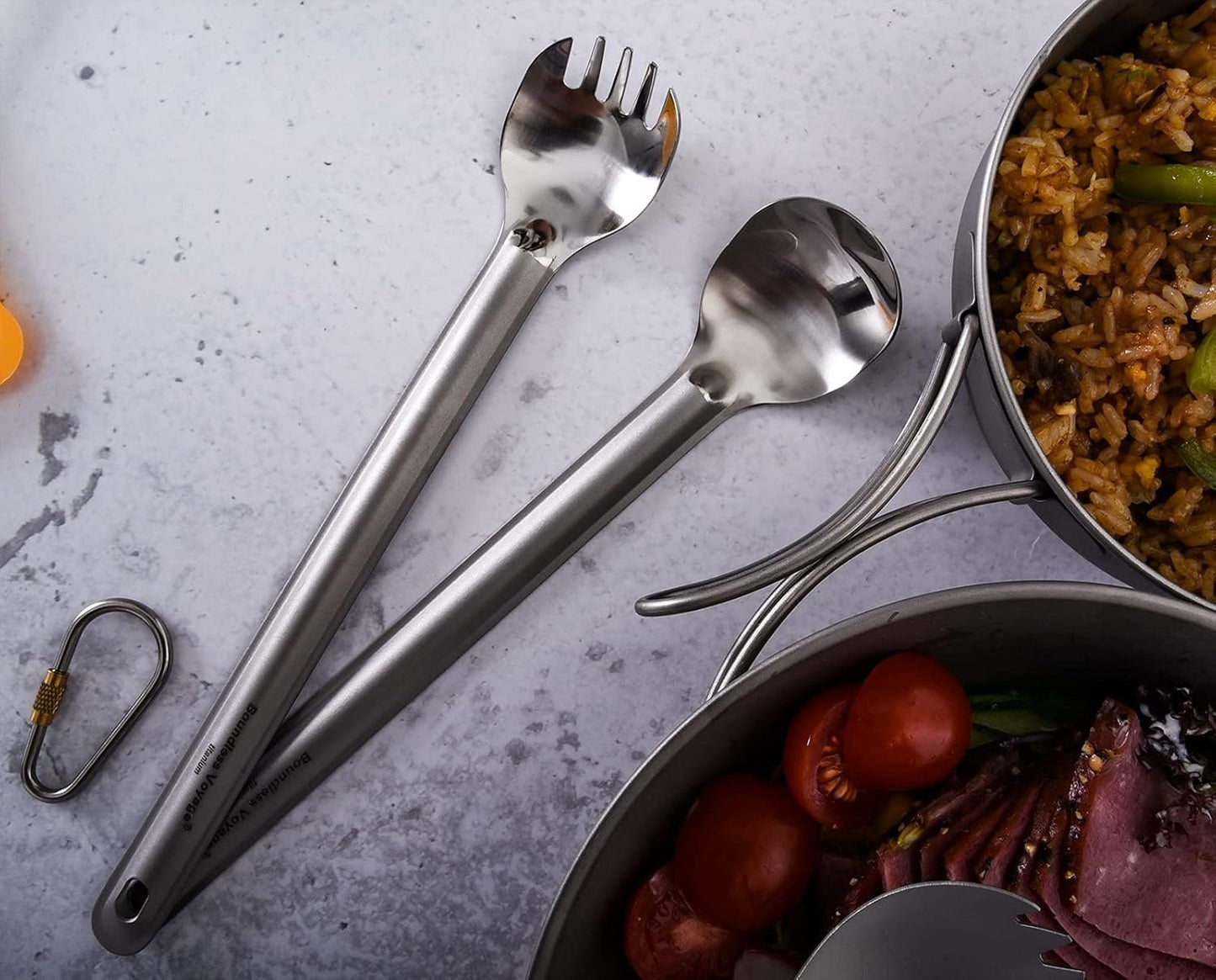 Boundless Voyage 220mm Titanium Long Handle Spoon Spork with Polished Bowl Lightweight Never-Rust (Ti) Professional Flatwear for Outdoor Camping/Travel/Home Use/with Storage Pouch 0.61oz Only