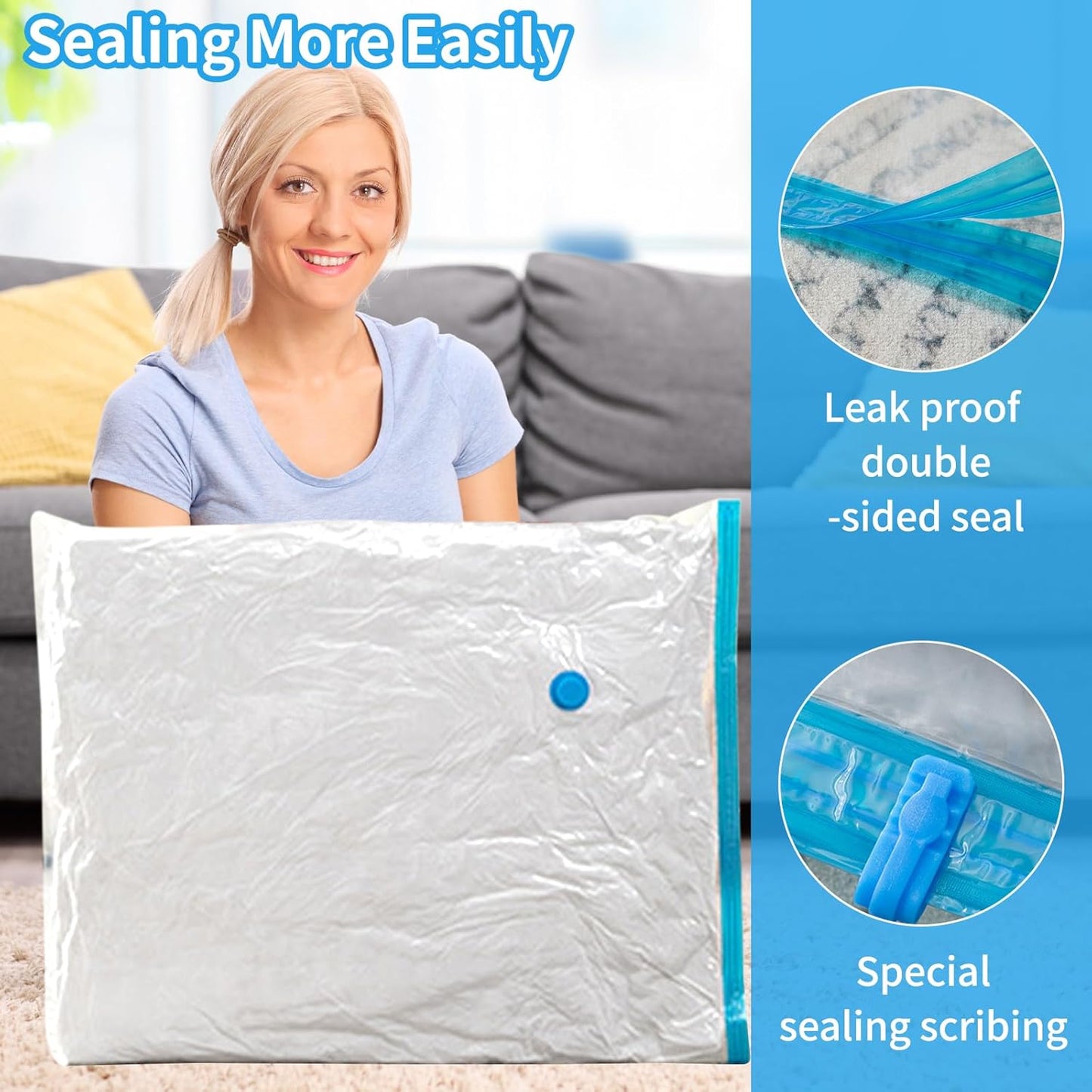 15-Pack Heavy Duty Vacuum Storage Bags with Hand Pump | 3 Jumbo + 4 Large/Medium/Small Sizes | Space-Saving Compression Bags for Clothes, Bedding, Blankets & Winter Coats (Reusable Travel Storage)