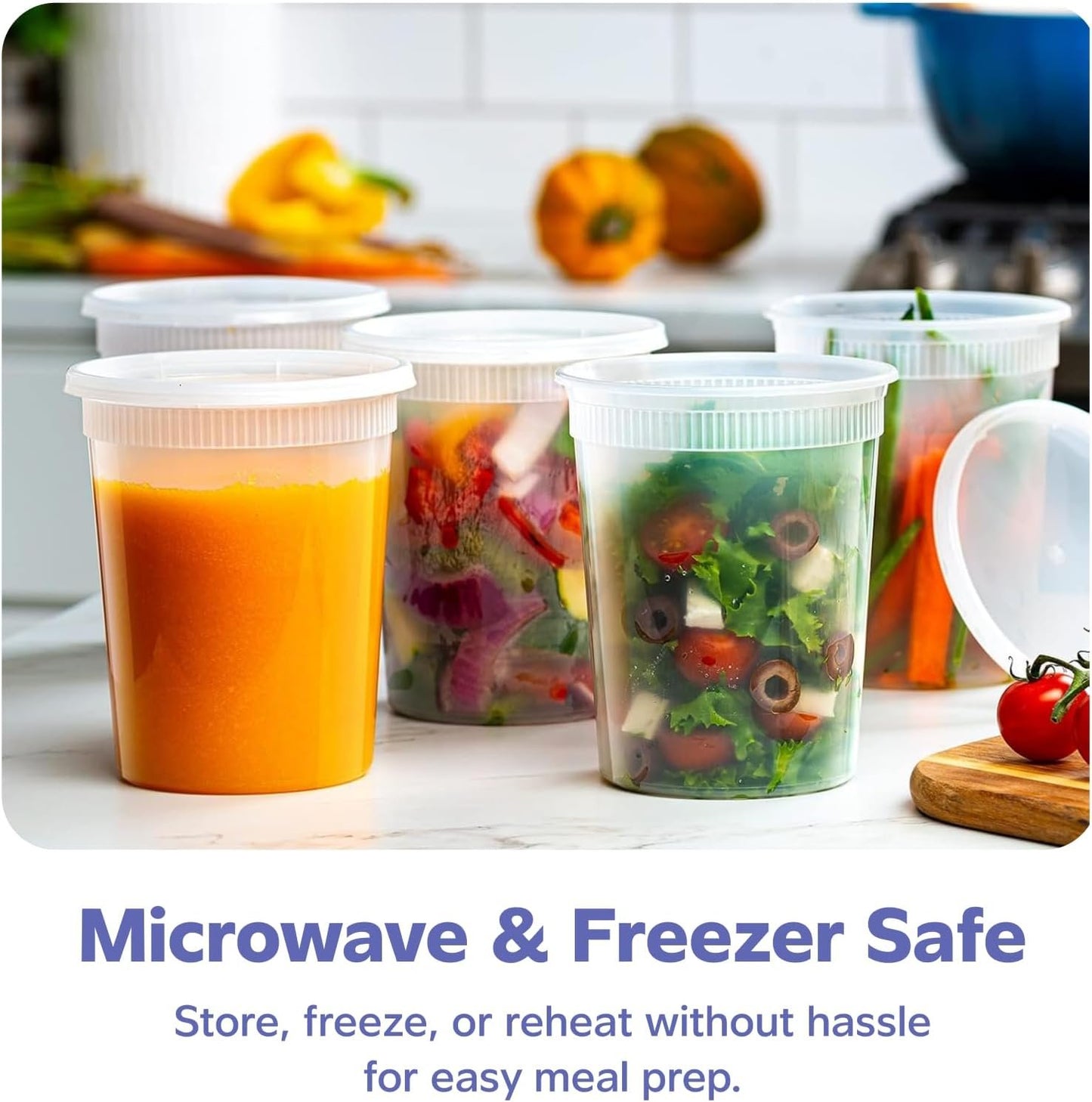 GUSTO [32 oz. - 24 Count] Deli Containers with Lids - Disposable Food Storage Containers With Airtight Lids, Ideal for Soups, Stews, and Meal Prep (Formerly Comfy Package)