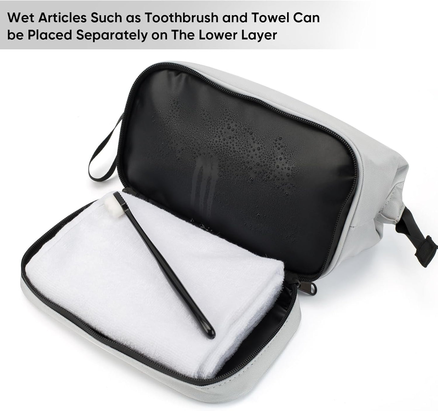 Toiletry Bag, Waterproof Cosmetic Bag for Men and Women, Large Double Space Travel Organizer for Accessories, Shaving Dopp Kit（Grey）
