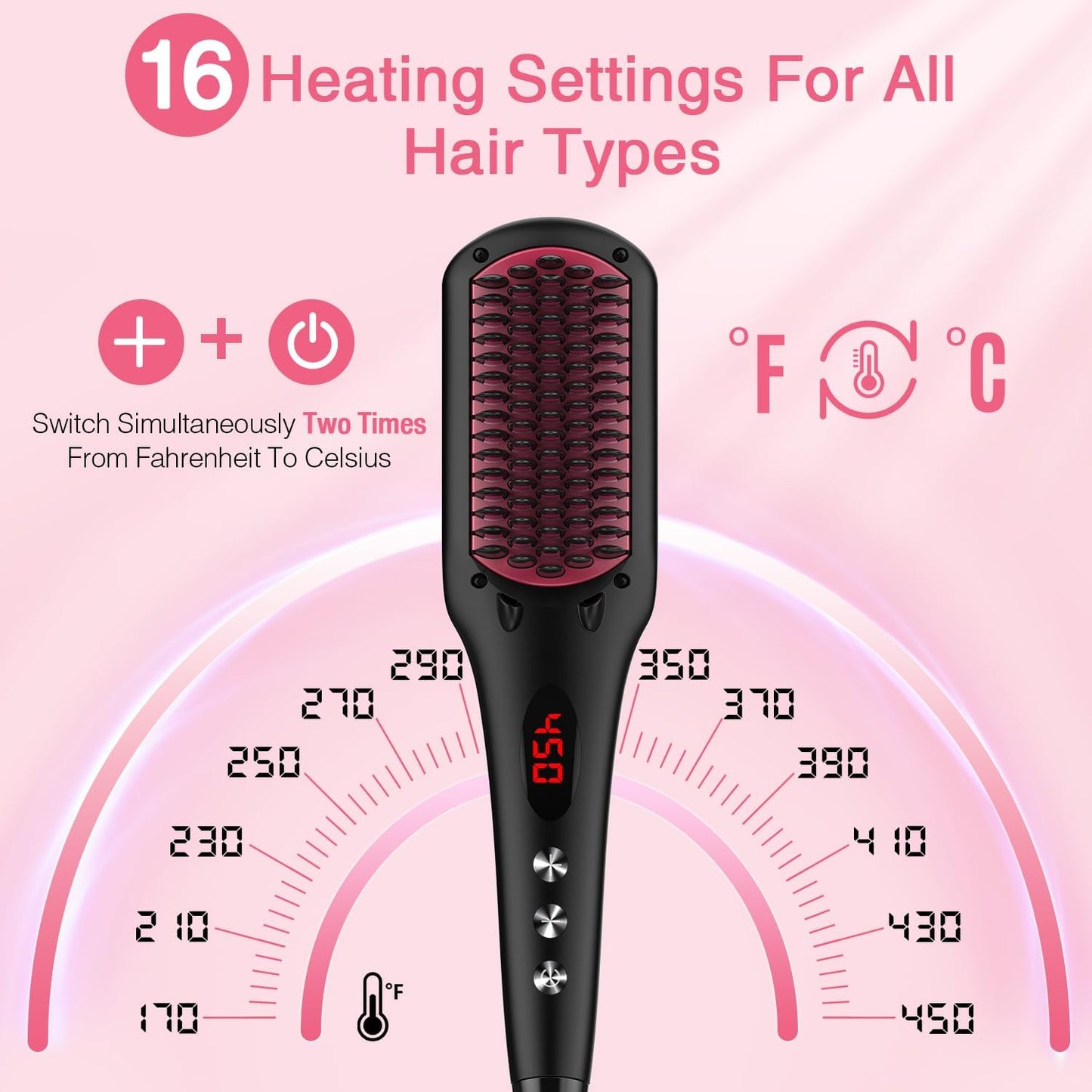 MiroPure 2 In 1 Ionic Hair Straightener Brush With Heat Resistant Glove And Temperature Lock Function (Black)