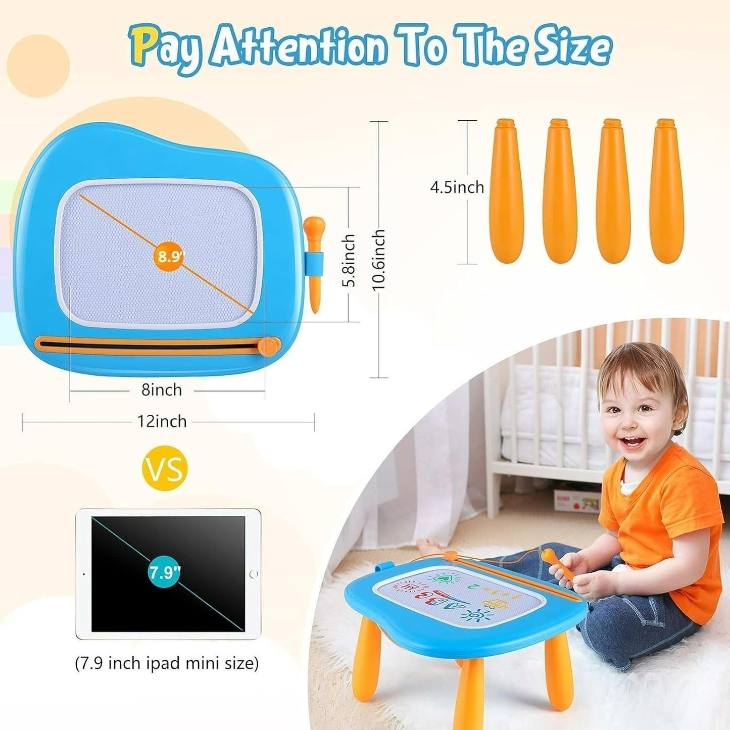 Smasiagon Toddler Toys 1-2 Year Old Boys - Magnetic Drawing Doodle Board for Kids - Learning Educational Toys for 1 2 3 Year Old Baby Boy Birthday (Blue)