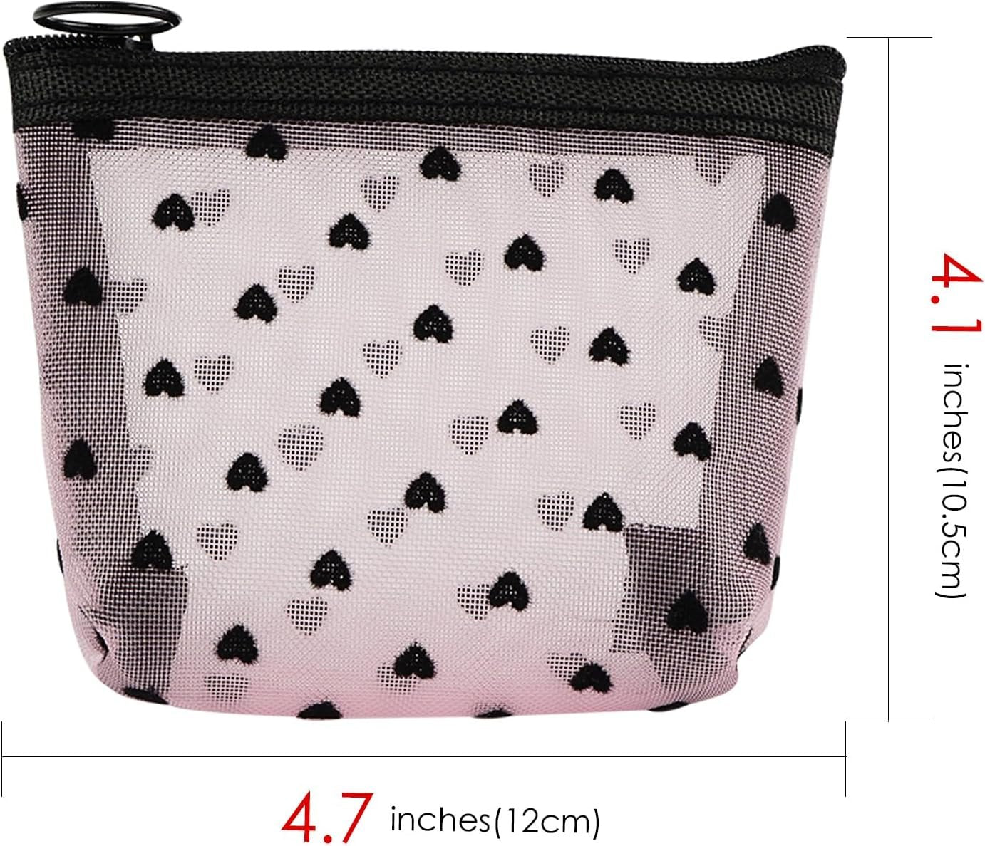 Adorila Mesh Makeup Bags, Heart Print Zipper Mesh Storage Pouch, Travel Cosmetic Accessories Organizer for Women, mini-set of 6