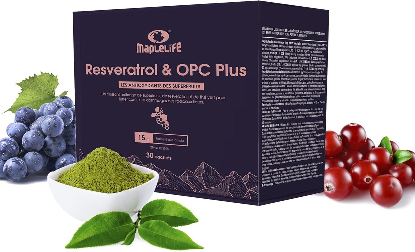 Resveratrol Antioxidant Supplement- OPC Plus- Trans Resveratrol for Excellent Skin Health and Heart, Circulation, Liver with Grape Seed, Green Tea Extract, Goji and Pomegranate - 30 Sachets