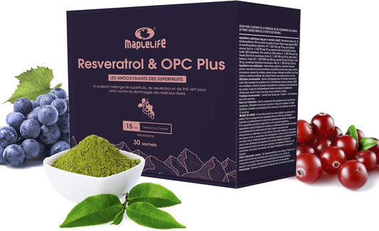 Resveratrol Antioxidant Supplement- OPC Plus- Trans Resveratrol for Excellent Skin Health and Heart, Circulation, Liver with Grape Seed, Green Tea Extract, Goji and Pomegranate - 30 Sachets