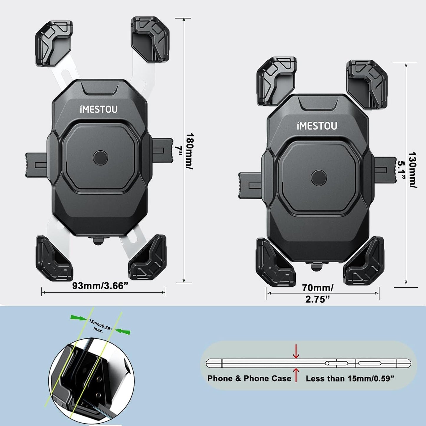 iMESTOU Motorcycle Wireless USB C Charger Phone Mount with Detachable SAE-O Ring Wire, Fits for 5.5"-7.2" Phones with Thickness Up to 15mm, Width ＜93mm, Works with 12-24V Motorcycles