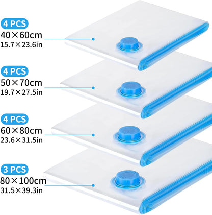 15-Pack Heavy Duty Vacuum Storage Bags with Hand Pump | 3 Jumbo + 4 Large/Medium/Small Sizes | Space-Saving Compression Bags for Clothes, Bedding, Blankets & Winter Coats (Reusable Travel Storage)
