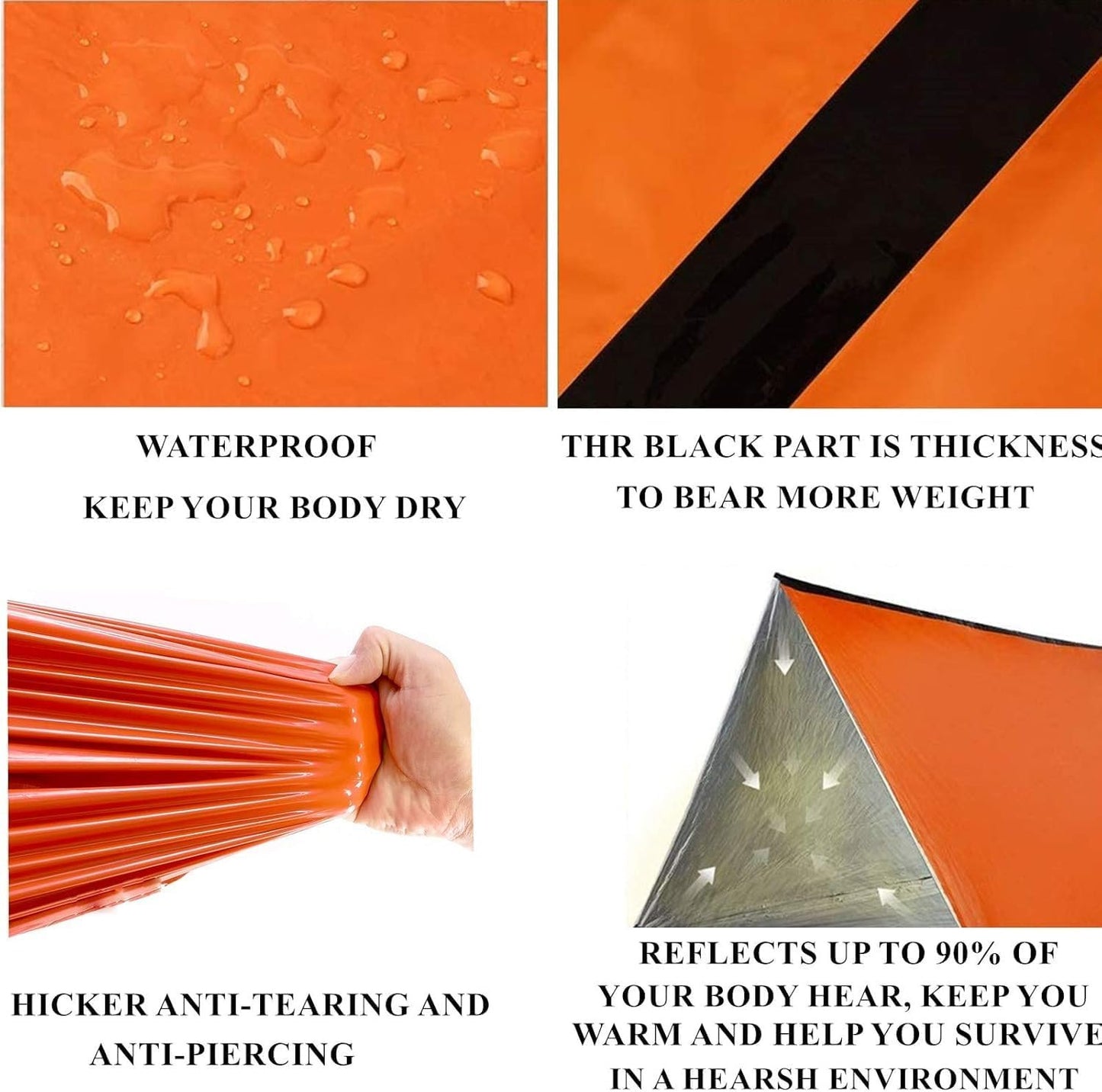 1 Piece Survival Shelter, Polyester Film Emergency Tent Survival Kit with String Bundle Pocket Whistle for Hiking, Car Camping（Orange）