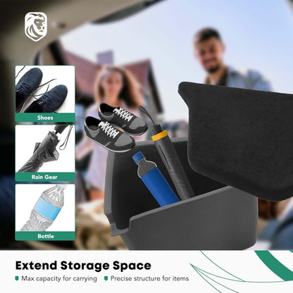 YHTAUTO 2 Pcs Trunk Side Organizer Storage Box with Lids Fit for Tesla Model Y Accessories 2022 2023 2024 Rear Trunk Storage Bins Flocking Waterproof Odorless (For 5-Seater, Not For 7-seat)