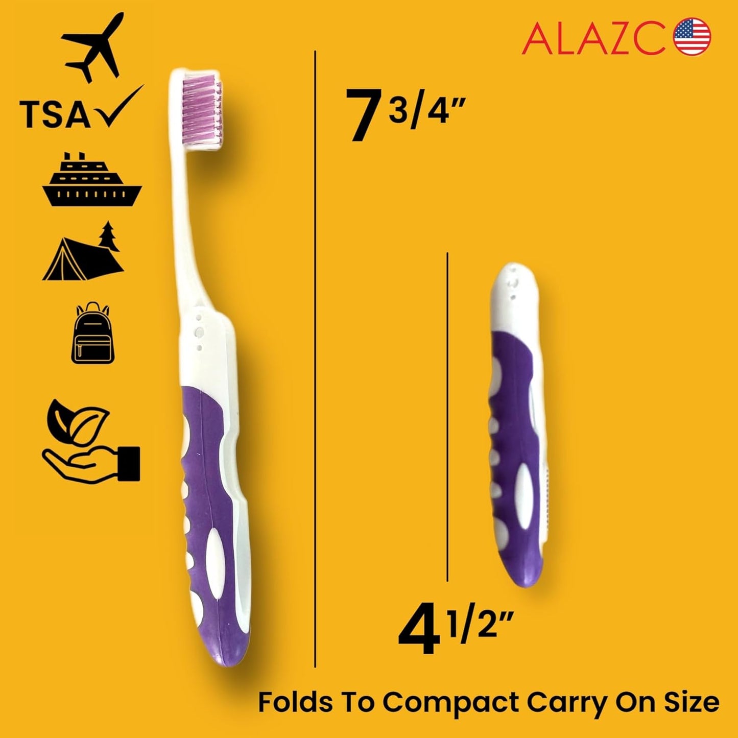 ALAZCO Comfort Hold Travel Toothbrush On The Go Folding Medium Bristle Brushes Compact Size Ergonomic Foldable Tooth Brush Camping Gym School Locker Backpack TSA Approved (4pc Medium)