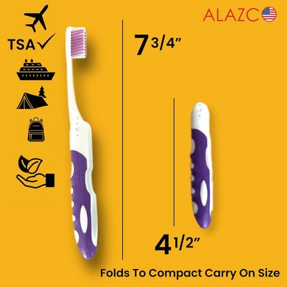ALAZCO Comfort Hold Travel Toothbrush On The Go Folding Medium Bristle Brushes Compact Size Ergonomic Foldable Tooth Brush Camping Gym School Locker Backpack TSA Approved (4pc Medium)