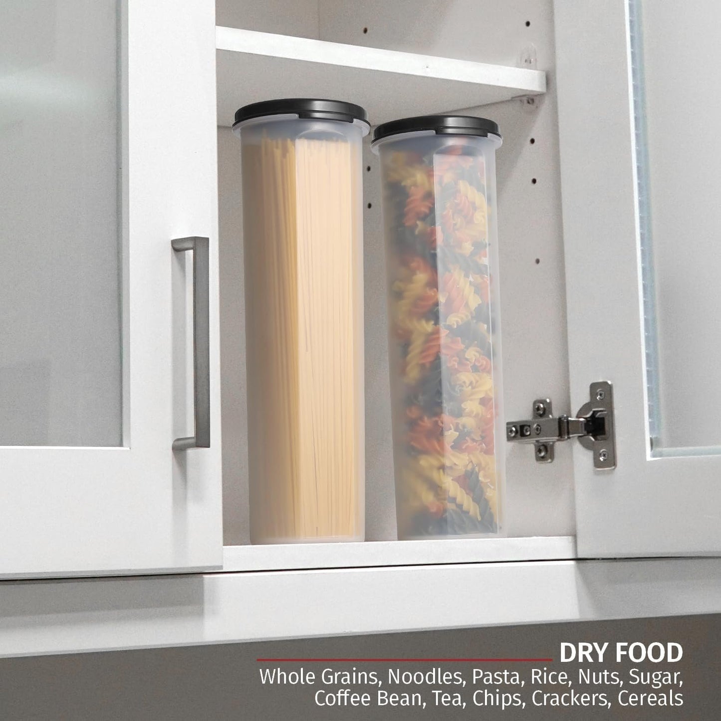 Tall Clear Spaghetti Pasta Container Storage With Lid. Multi-Purpose Kitchen Pantry Organization And Food Storage For Noodles Beans Straws - Airtight Leakproof Spaghetti Keeper BPA Free 37 oz.