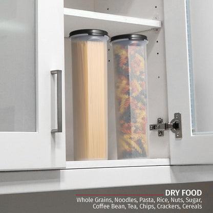 Tall Clear Spaghetti Pasta Container Storage With Lid. Multi-Purpose Kitchen Pantry Organization And Food Storage For Noodles Beans Straws - Airtight Leakproof Spaghetti Keeper BPA Free 37 oz.