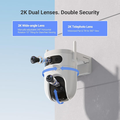 EZVIZ H9c 2K Dual-Lens Outdoor Security Camera, 360Â° PTZ WiFi Home Surveillance Camera, Human/Vehicle Detection, 40M Color Night Vision, Waterproof, Enhanced Dual Wi-Fi Antennas