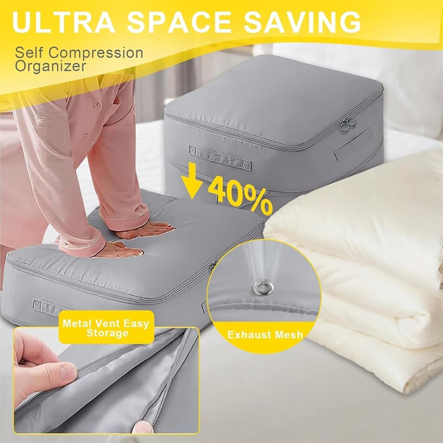 Ultra Space Saving Self Compression Organizer, Goramblessip Compression Organizer, Heavy Duty Moving Bags, for Comforters Blankets Bedding (Beige,X-Large)