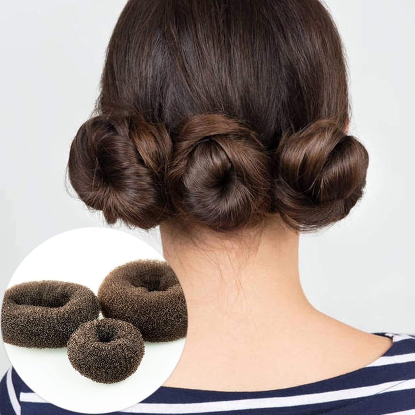 Donut Bread Maker Set of 7 Pieces Brown Ring Shape with 10 U Shaped Clips, 5 Elastic Hair Ropes