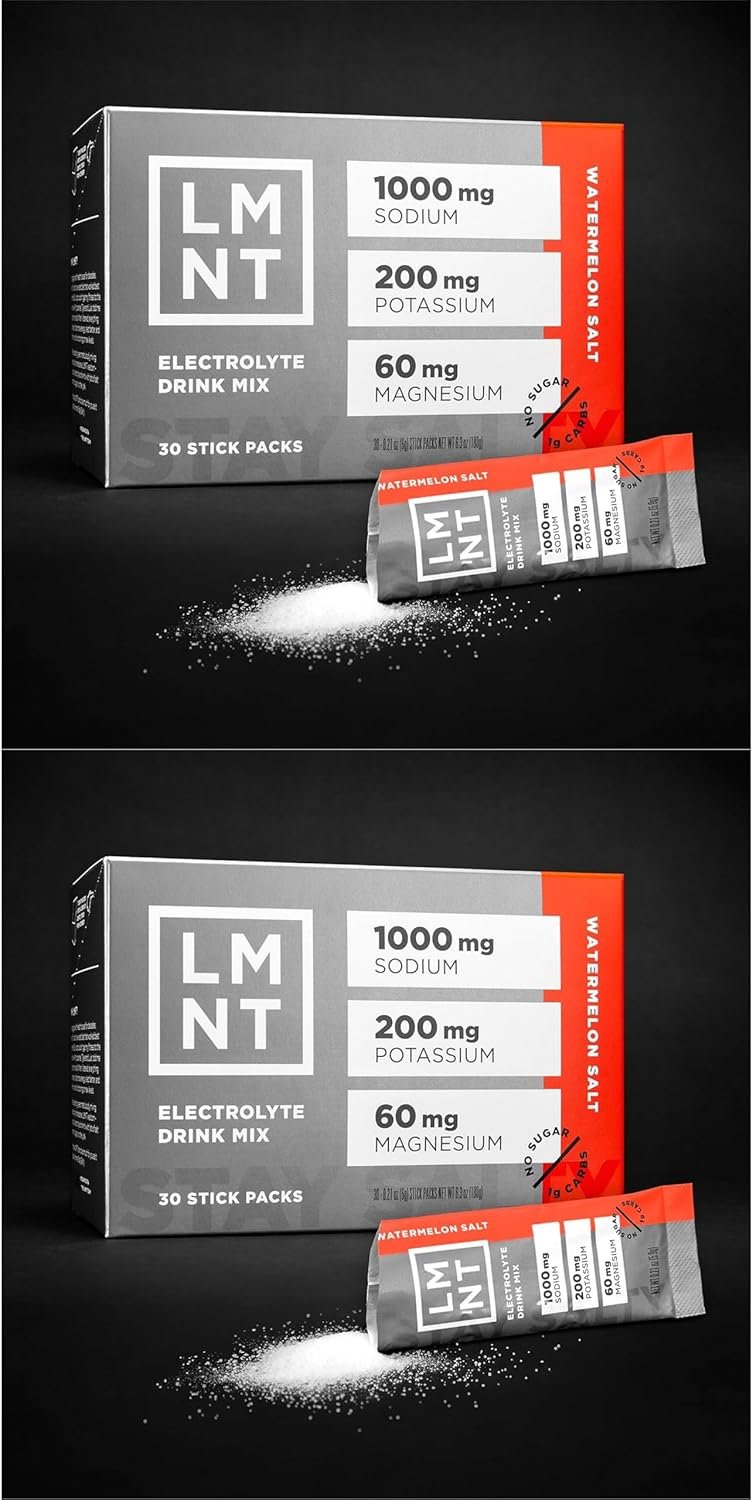 LMNT Zero Sugar Electrolytes - Watermelon Salt | Drink Mix | 30-Count, Pack of 2 (60 Sticks)