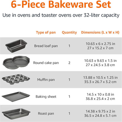 Amazon Basics 6 Piece Nonstick, Carbon Steel Oven Safe Bakeware Set 41.3 x 29.8 x 15.9 cm