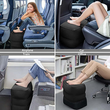 PEACESUN Inflatable Travel Foot Rest Pillow, Airplane Travel Pillow, Adjustable 3 Layers Height Leg Rest Pillow, Airplane Travel Essentials Great for Airplane, Office, Home, Trains, Cars (Black)