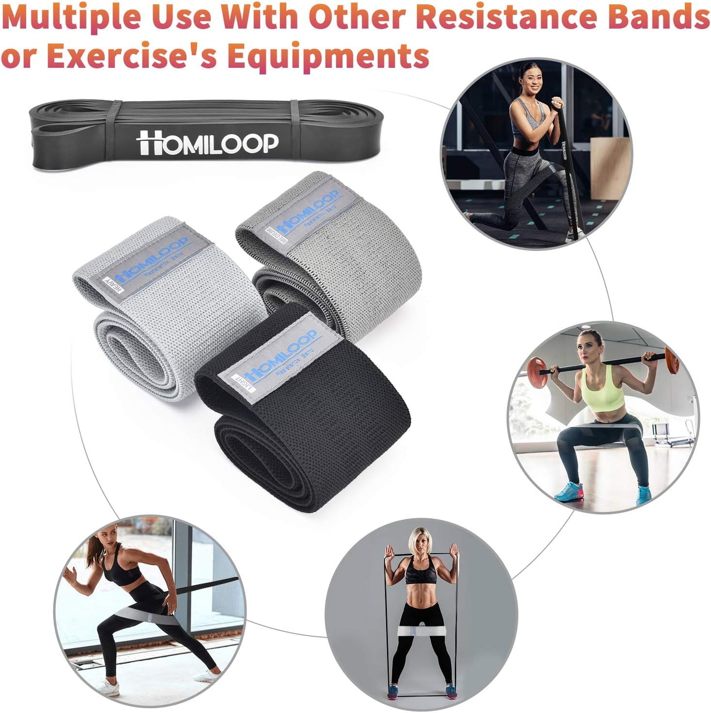 HOMILOOP Resistance Bands,Non Slip Exercise Bands Set for Legs/Butt/Core Training,Set of 3 Elastic Fabric Workout Bands of Home Gym Accessories,Cloth Straps Kit for Men Women,Booty Shaping Equipment