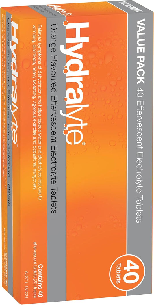 Hydralyte Effervescent Electrolyte Tablets Orange Flavoured 40 Tablets