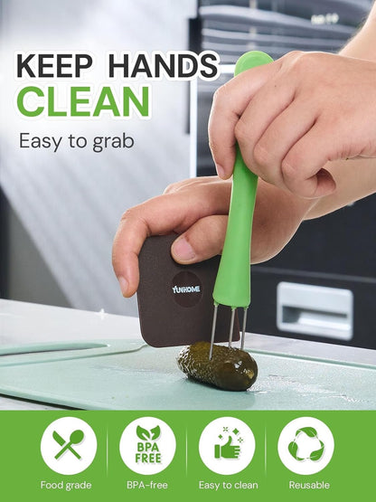 Pickle Fork, YUNHOME Pickle Grabber, Unique Kitchen Gadgets, Olive Fork Pickle Picker Pickle Gift Cool Gadgets Pickle Gifts Pickle Forks Tool for The Jar Pickle Holder, Green&White, YPF02
