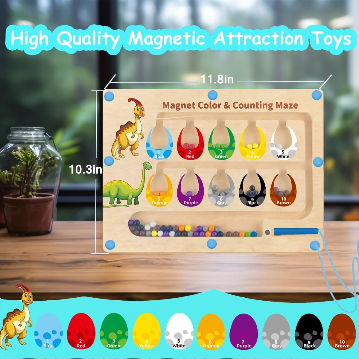 Montessori Magnetic Color and Number Maze, Wooden Puzzle Activity Board, Wooden Magnetic Tracing Board for Kids,Learning and Educational Birthday Gifts for Kids Girl and Boy 3-5 Years Old