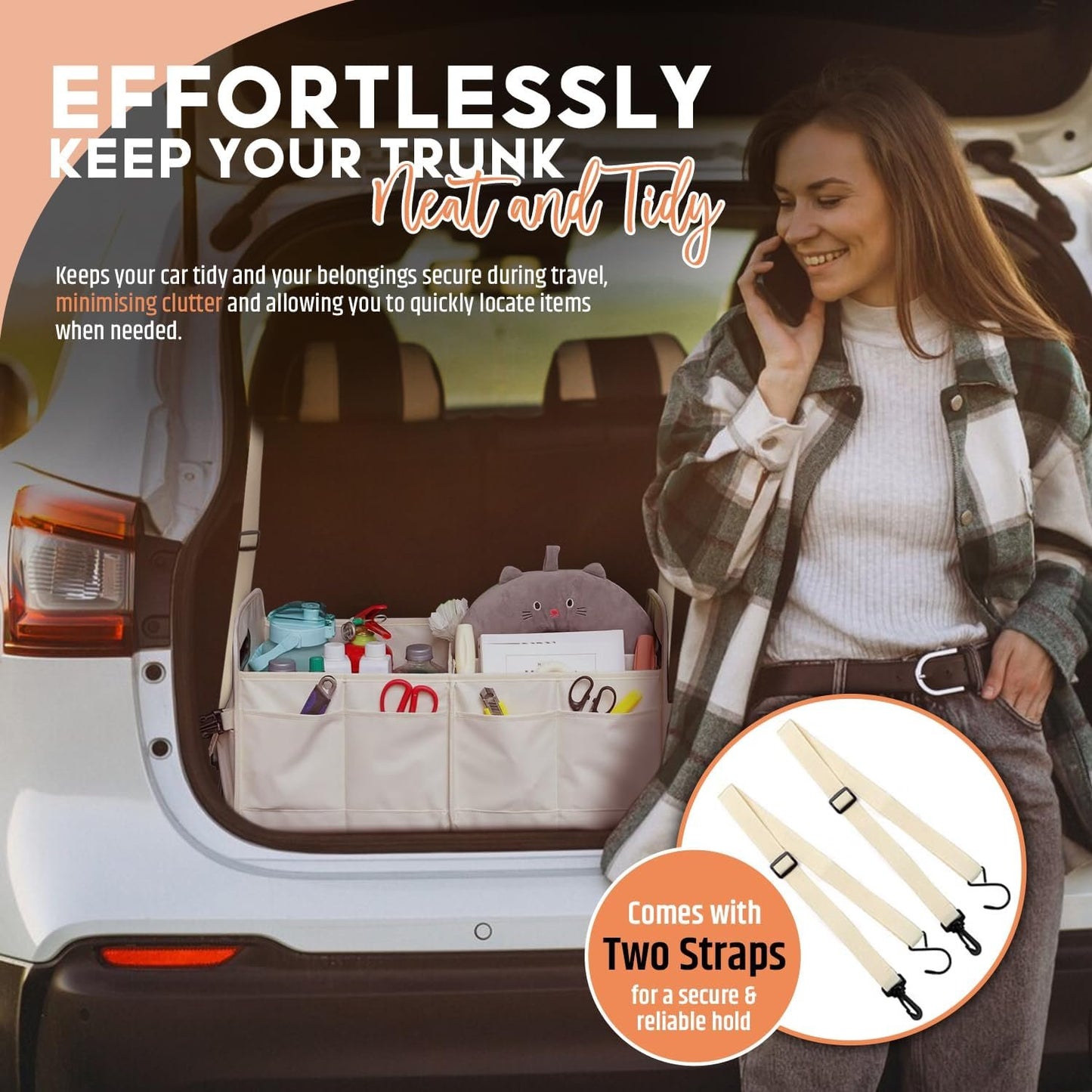 Car Boot Organiser with Super Capacity Storage â€“ Collapsible, Car Trunk Organizer with Reinforced Handles, Adjustable Straps & Non-Slip Bottom â€“ 2 Seatback Organisers for SUVs, Sedans, & RVs - Black