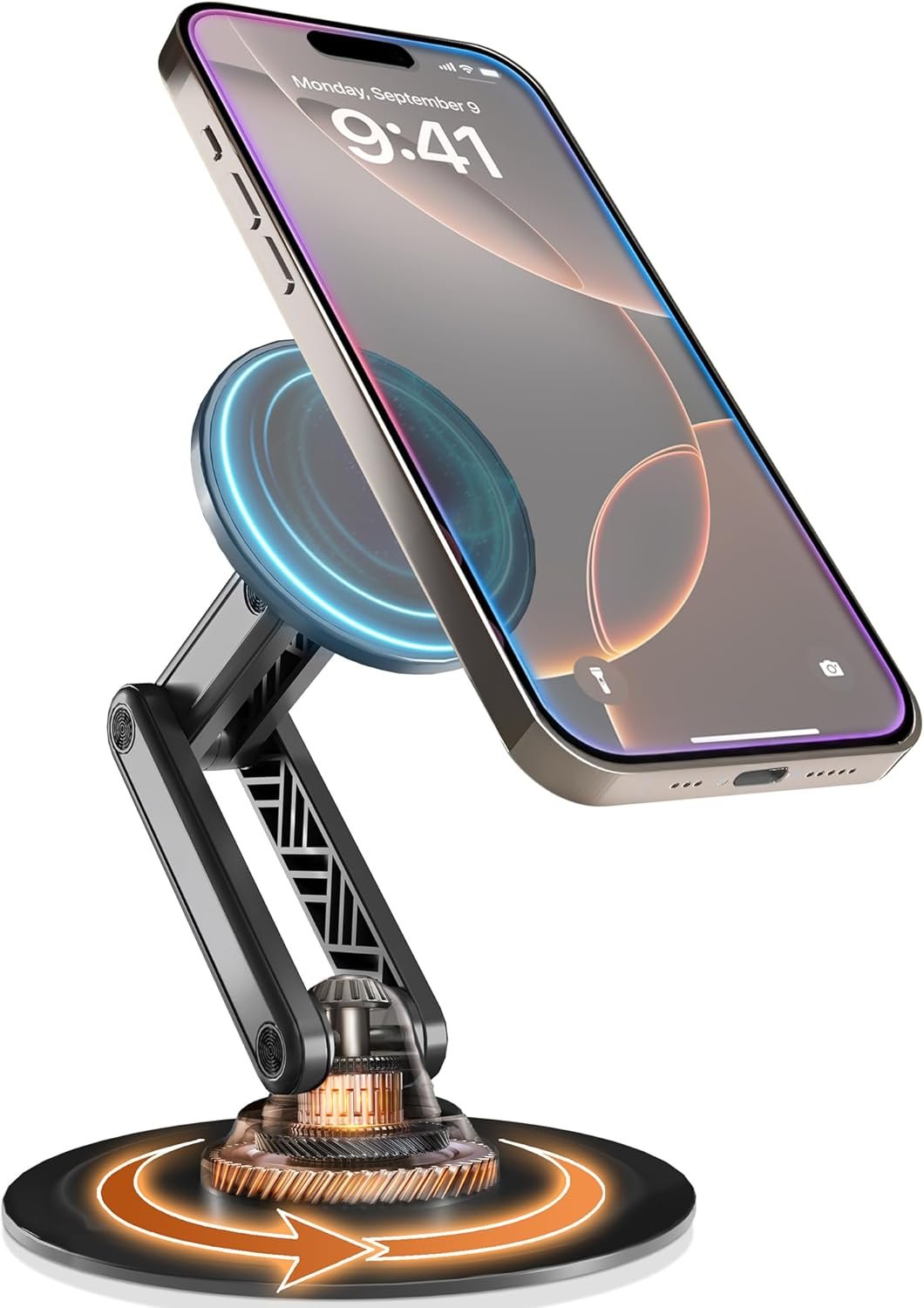 Cooper Mag360 iPhone Stand for Desk, 360Â° Adjustable MagSafe Phone Stand, MagSafe Phone Holder with Strong Magnetic Mag Safe | iPhone 16 Pro Max, 15 14 13 12 & Plus, Foldable 3-Axis Leg (Black)
