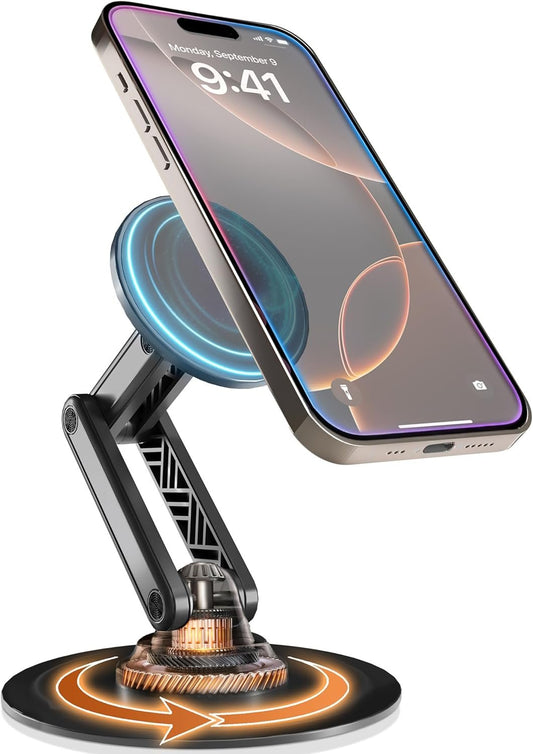 Cooper Mag360 iPhone Stand for Desk, 360Â° Adjustable MagSafe Phone Stand, MagSafe Phone Holder with Strong Magnetic Mag Safe | iPhone 16 Pro Max, 15 14 13 12 & Plus, Foldable 3-Axis Leg (Black)