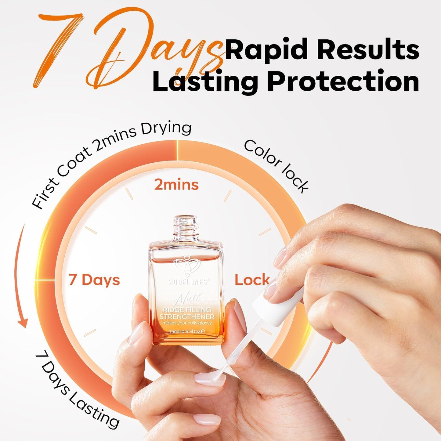 Modelones 15ml 8-in-One Nail Ridge Filler Strengthener Base Coat Nail Polish Repair Nail Growth Treatment for Thin and Damaged Nails, Crystal Clear