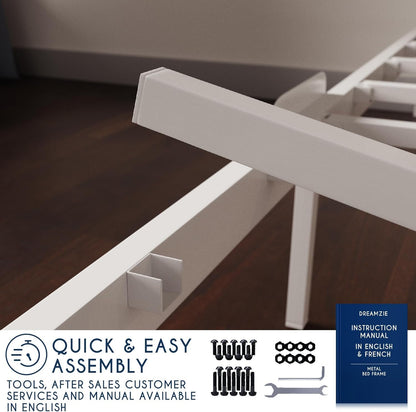 Dreamzie Queen Bed Frame Metal - 14 inch Platform Bed Frame Queen - White - for Double Beds - Sturdy, Easy Assembly, Large Storage Area