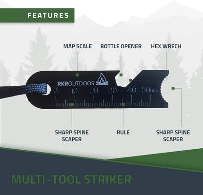 RKR OUTDOOR Ferro Rod Flint Fire Starter Kit with Handcrafted Wood Handle |5/16"- 3/8" Thick 12000-15000 Strikes |Survival Flint and Steel Rods with Multi-Tool Striker and Paracord Lanyard for Camping