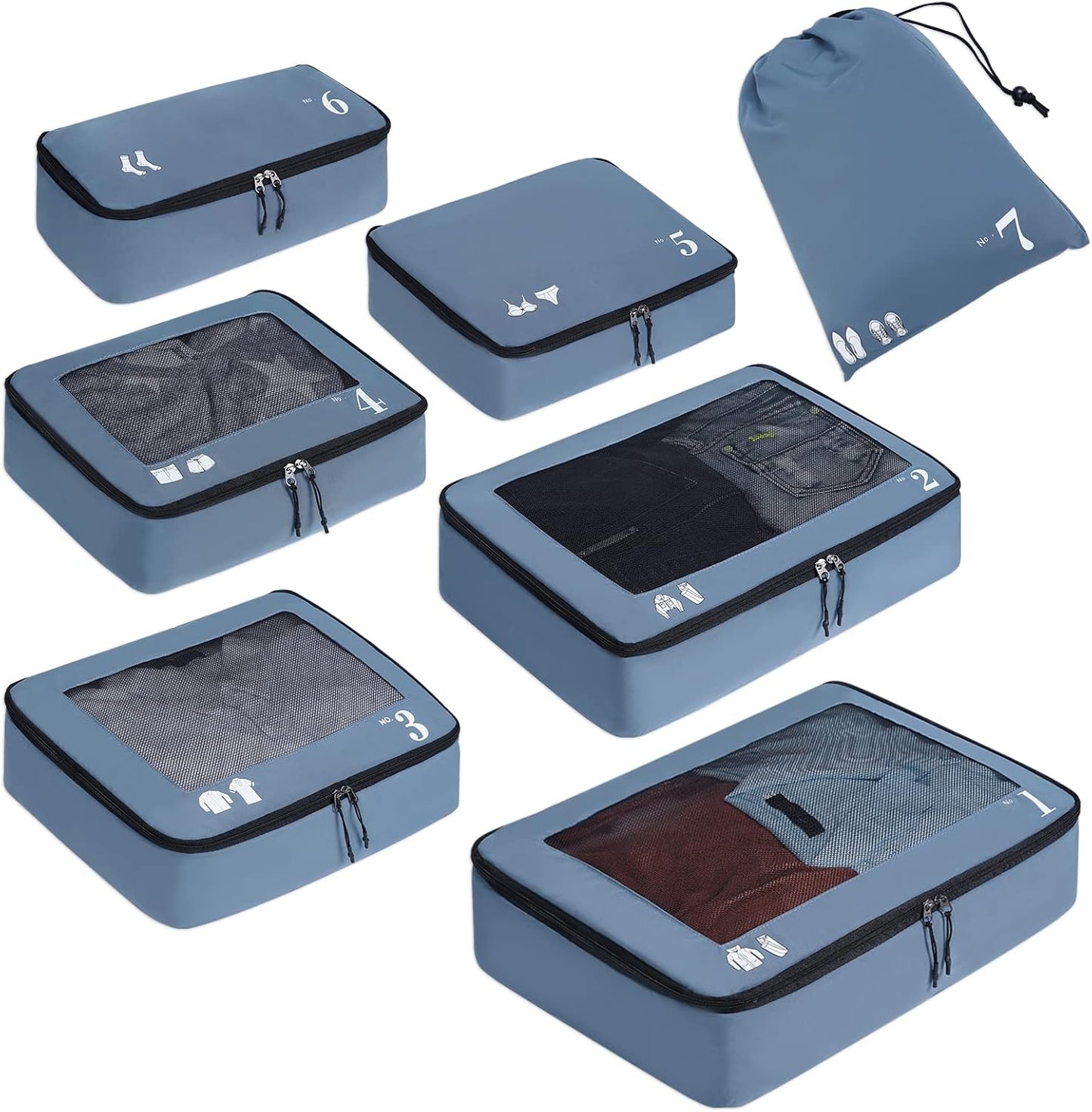 ECOHUB Packing Cubes for Suitcase 7 PCS Travel Organiser Packing Bags Recycled PET Eco Friendly Travel Accessories Shoes Bags for Travel Storage Bag Luggage Organiser Bags Travel Pouch(Blue)