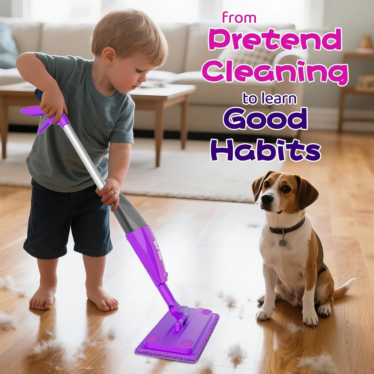 CalfQueen Mop Montessori Kids Toys with Water Sprayer, Pretend Play&Preschool Educational, STEM Clean, Housekeeping Kit Spray Mops for Floor Cleaning, Birthady Gifts 3 4 5 6 7 8 Year Old Boys Girls