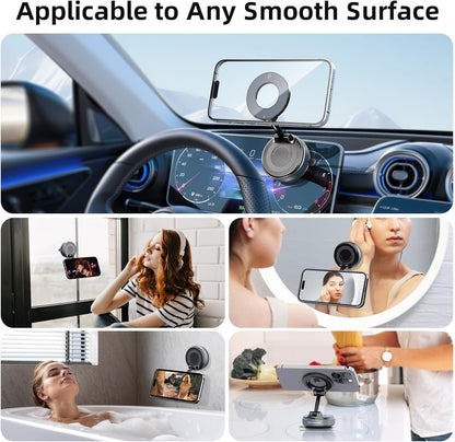 FONKEN Magnetic Phone Holder for Car, 360°Adjustable Vacuum Magnetic Phone Holder Hands-Free Suction Cup Phone Mount Foldable Vacuum Phone Stand for All Phones & Car/Gym/Mirror/Shower/Smooth Surface