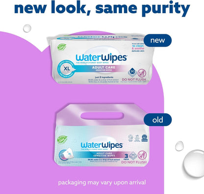 WaterWipes Adult Care Sensitive Body & Intimate Hygiene Wipes, 90 Wipes (3 Packs), Extra Large Textured, 99.9% Water-Based, For Everyday Personal Uses