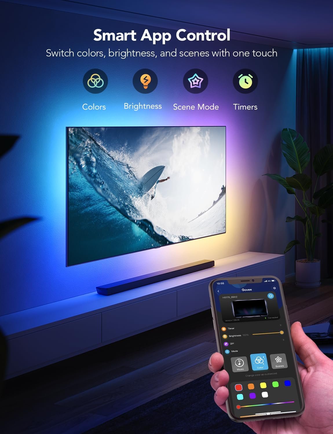 Govee TV LED Backlight Strip, RGBIC Smart LED Backlight for 40-50inch TVs, Music Sync, Wi-Fi Bluetooth & App Control, Works with Alexa & Google Assistant, 77 Scene Modes, Adapter