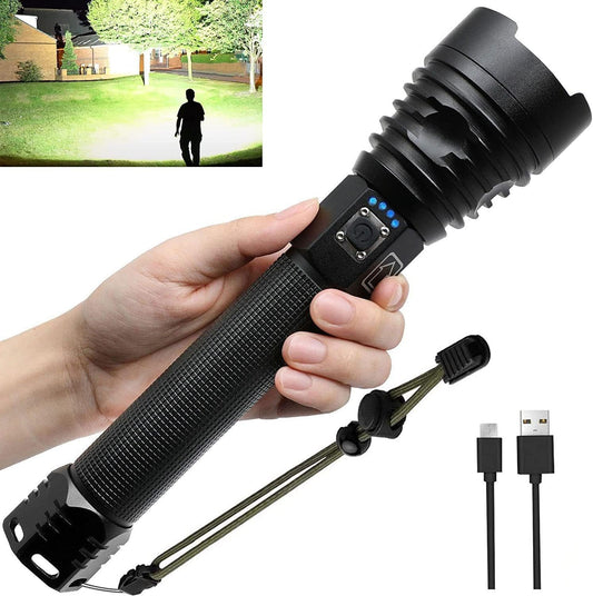 LOOYMNZ Powerful Professional LED Torch, USB Type-C Rechargeable Torch, 100,000 Lumens Professional Powerful LED Torch, XHP90 High Power Rechargeable LED Torches for Camping Hiking Emergency