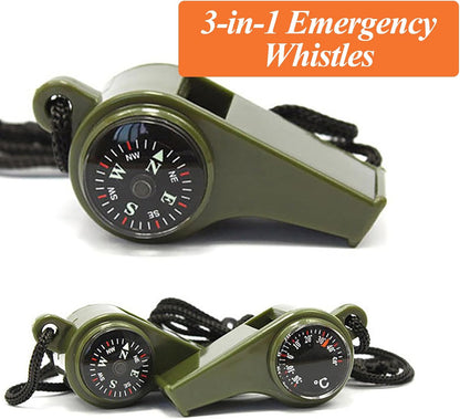 2 Pack Emergency Survival Whistle - Upgraded 3-in-1 Emergency Whistles with Compass and Thermometer/Loud Safety Whistle with Lanyard for Outdoor Hiking, Boating, Camping, Hunting, Fishing