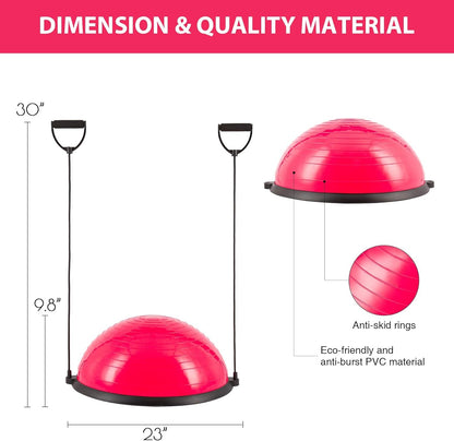 ZELUS 23 Inch Half Exercise Ball Stability Balance Board with Resistance Bands for Yoga Workouts, Home Gym Fitness Equipment for Men and Women, Half Dome Pilates Yoga Ball Trainer with Foot Air Pump