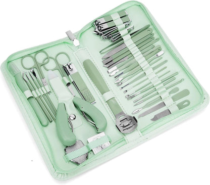 Madenia 35 in 1 Manicure Set: Professional Nail Clipper Tools for Manicure and Pedicure Polishing - Portable Stainless Steel Nail Care Kits for Travel & Home Use(Green)