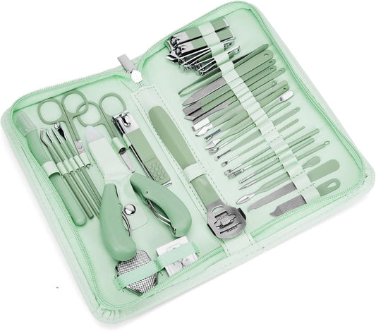 Madenia 35 in 1 Manicure Set: Professional Nail Clipper Tools for Manicure and Pedicure Polishing - Portable Stainless Steel Nail Care Kits for Travel & Home Use(Green)