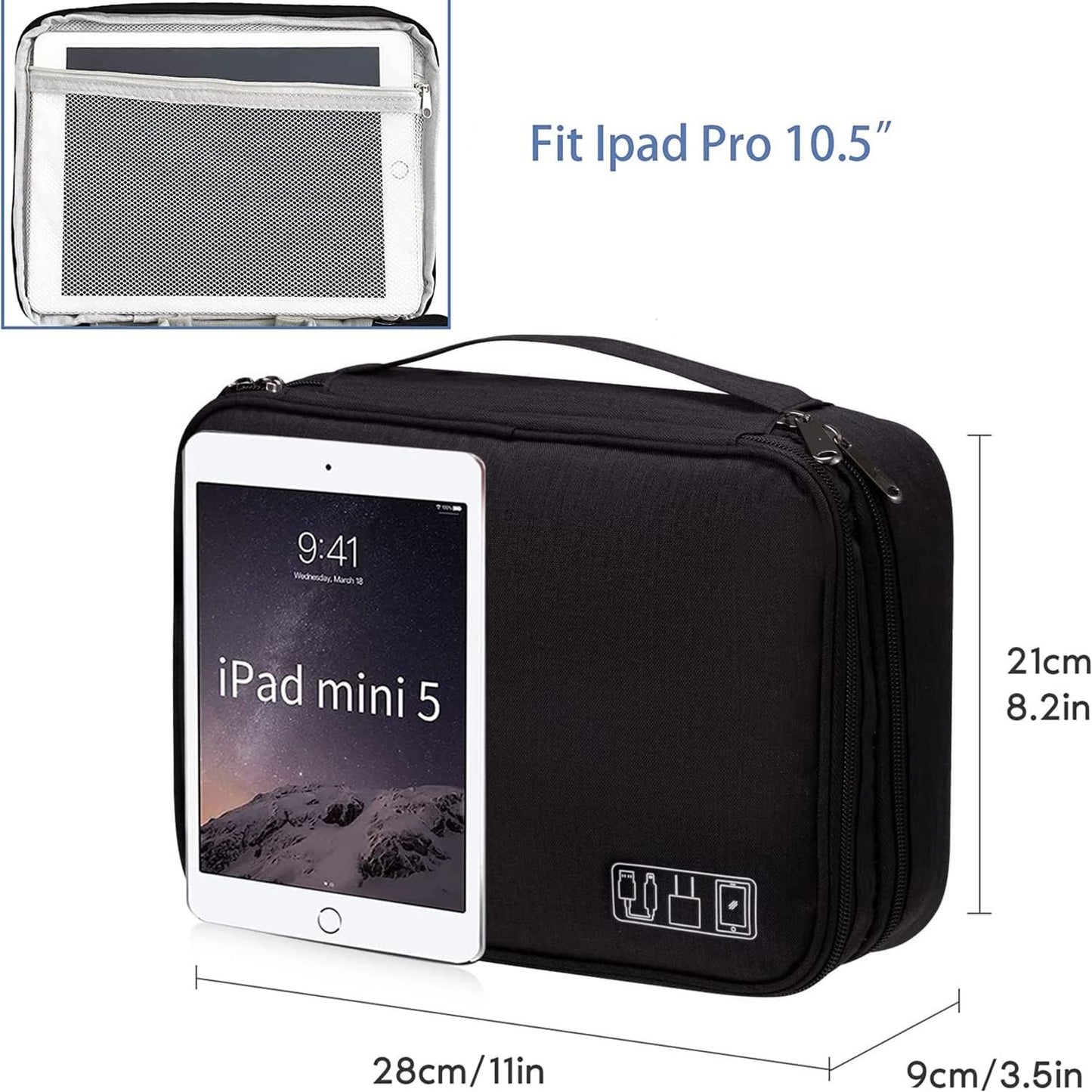Electronic Accessories Bag, Three-Layer Travel Cable Organizer, Portable Storage Pouch, Universal Waterproof Carry Case for Adapter, Power Bank, Hard Drives, Power Cord, Kindle, Chargers, Mouse, Phone