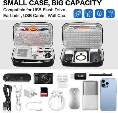 Teskyer Hard Electronic Travel Organizer Case, Waterproof Portable Travel Cable Cord Organizer case Bag Pouch, for USB Flash Drive, Cords, Chargers, Phones, Earphones (Black, Large:9.0*5.7*2.55inch)