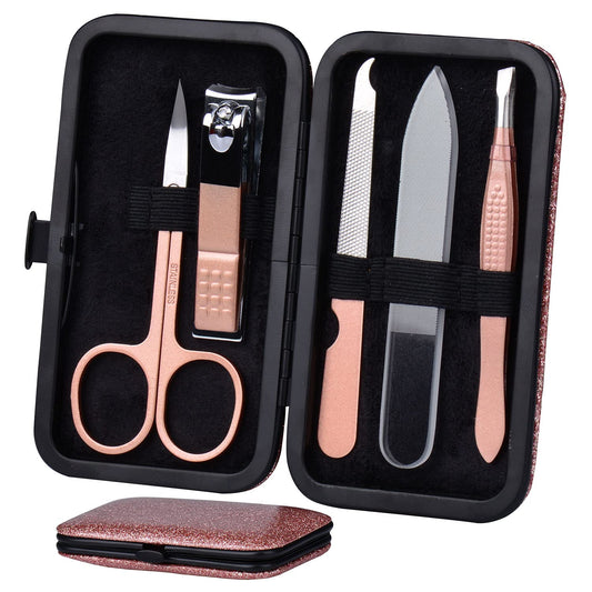 Manicure Set Nail Clippers Kit 5 Pieces in 1 Stainless Steel Professional Grooming Nail Care Tools Including Nano Glass Nail Shiner Buffer File Gift for Men Husband Boyfriend Parents Women Visit the HANTEKAS Store